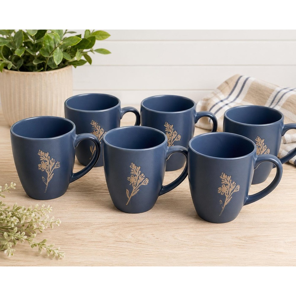 VTG Woodland Cottage Blue Mug Set of 6 Country Floral Coffee Tea Cup Cottagecore
